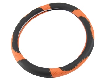 Оплетка на руль черно-оранжевая кожа Four Seasons F-7238 "M"