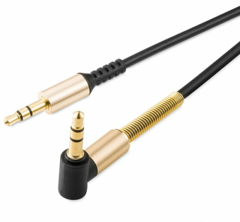 Аудио  кабель с 3,5 на 3,5 Am-Am (1,0м) круглый, угловой золотистый 4 контакта Earldom AUX-21